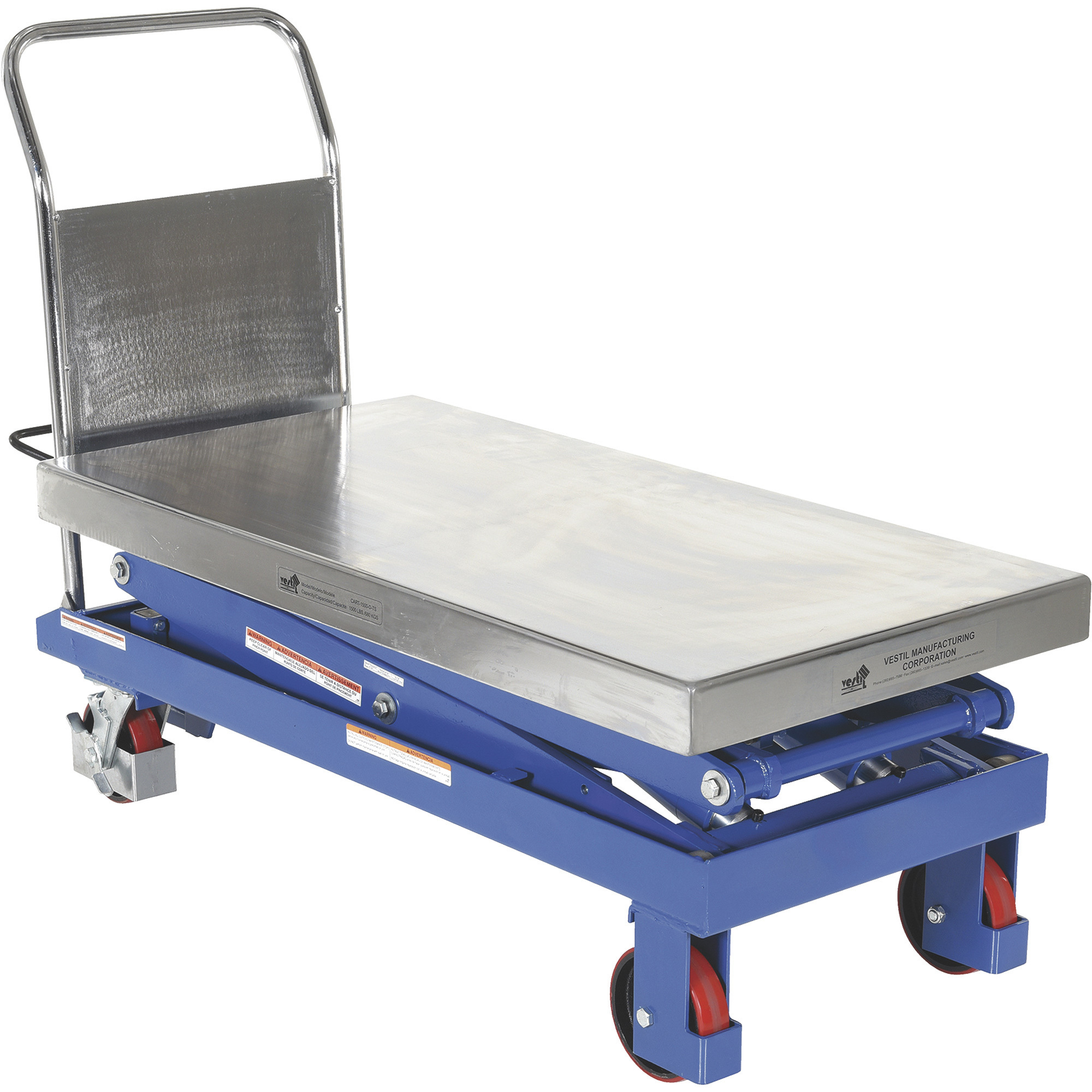 Vestil Foot Pump Operated Hydraulic Elevating Cart - 1500-Lb. Capacity, 19in. to 68in. Height, Double Scissor Lift, Model# CART-1500-D-TS